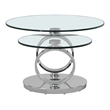 Pemberly Row Glass Top Coffee Table with Round Base in Chrome