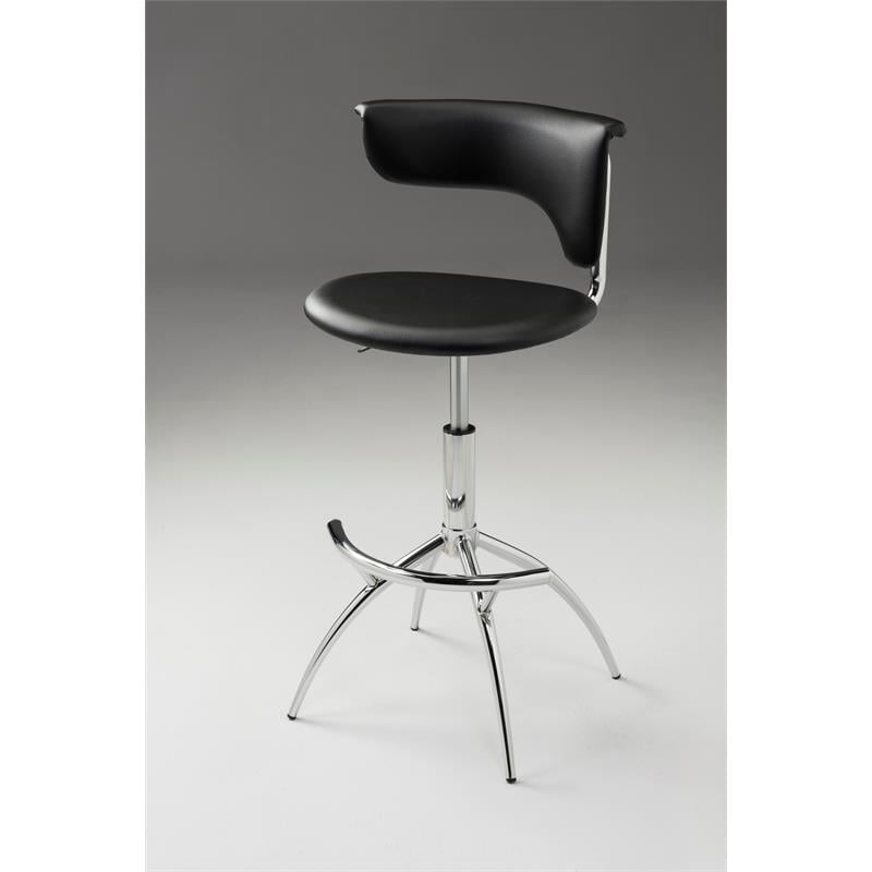 Pemberly Row Adjustable Bar Stool in Black and Chrome