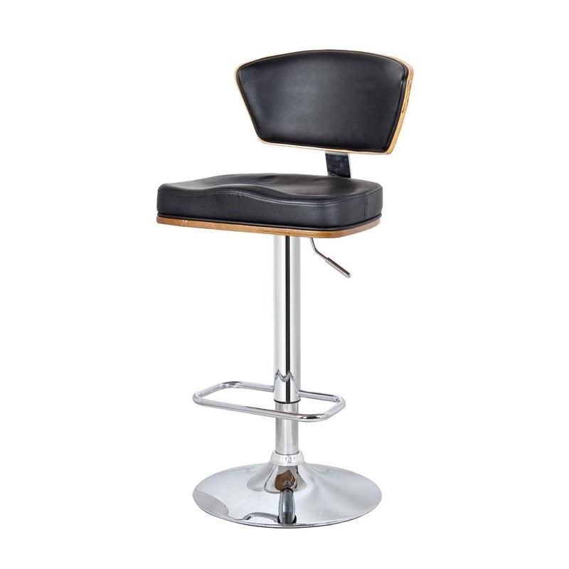 Pemberly Row PU Cover and Wood Barstool with Pedestal Base in Black/Chrome