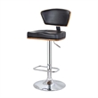 Pemberly Row PU Cover and Wood Barstool with Pedestal Base in Black/Chrome