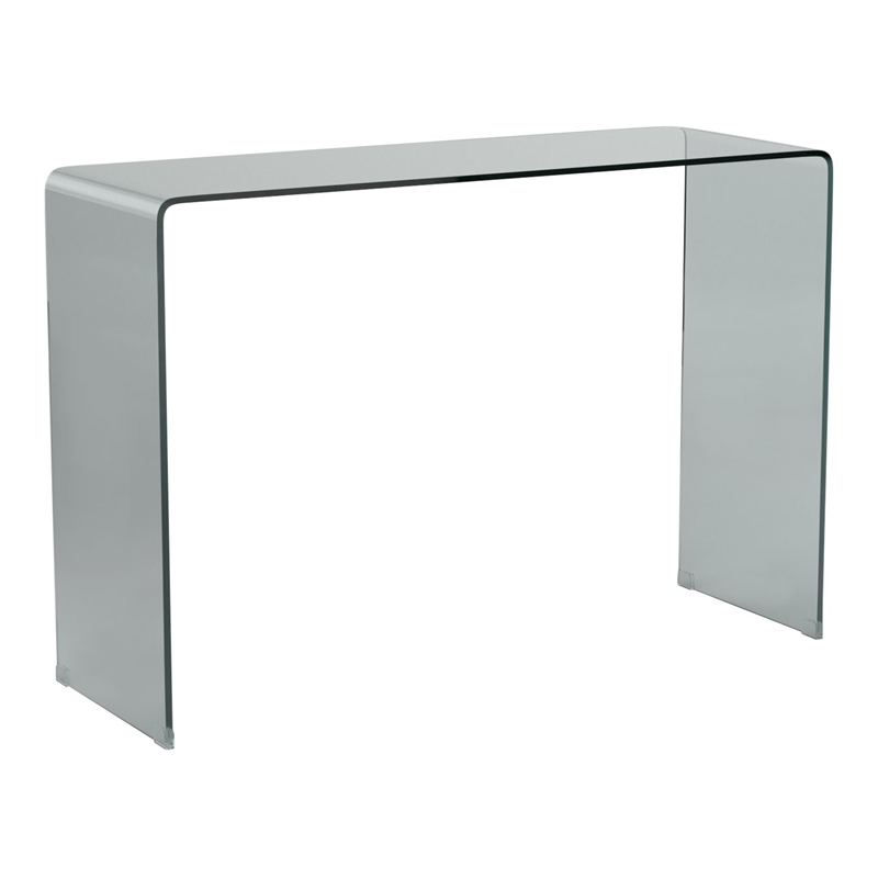 Pemberly Row Sleek and Simple 12mm Bent Glass Sofa Table in Clear
