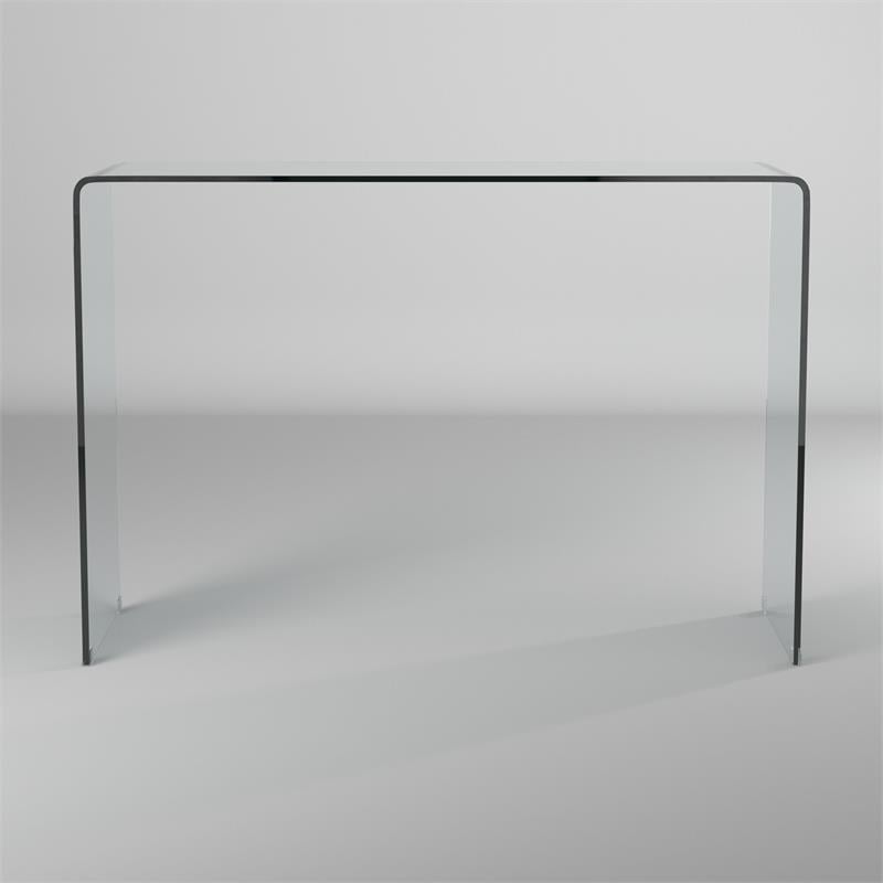 Pemberly Row Sleek and Simple 12mm Bent Glass Sofa Table in Clear