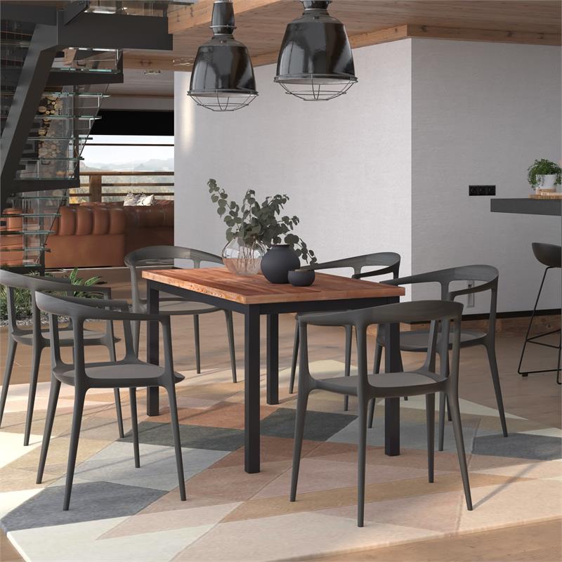 Pemberly Row Rustic Reclaimed Wood Top Dining Table with Metal Base in Black