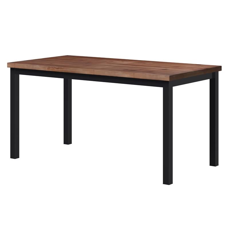 Pemberly Row Rustic Reclaimed Wood Top Dining Table with Metal Base in Black