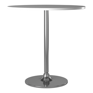 Pemberly Row 35.5&quot Wood Dining Table with Pedestal Base in White/Chrome