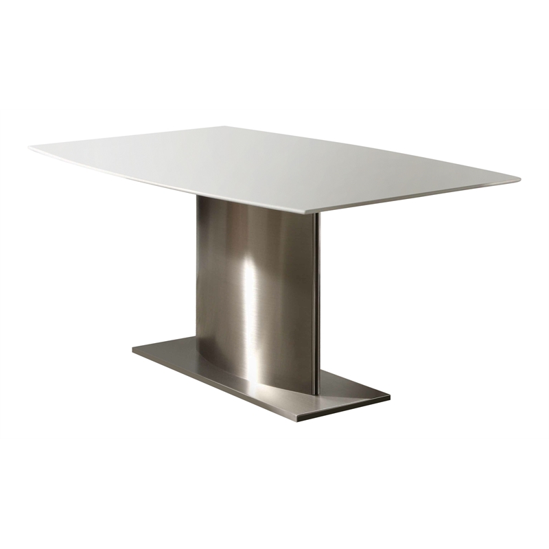 Pemberly Row Marble Top Dining Table with Stainless Steel Base in White