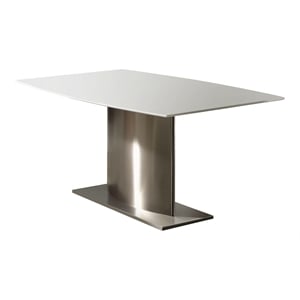 Pemberly Row Marble Top Dining Table with Stainless Steel Base in White