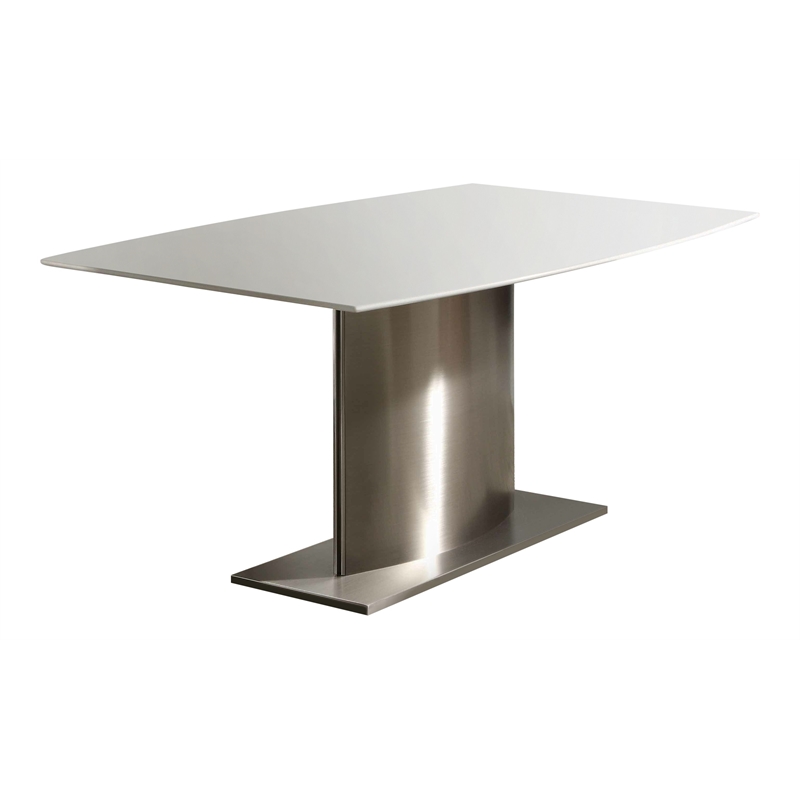 Pemberly Row Marble Top Dining Table with Stainless Steel Base in White
