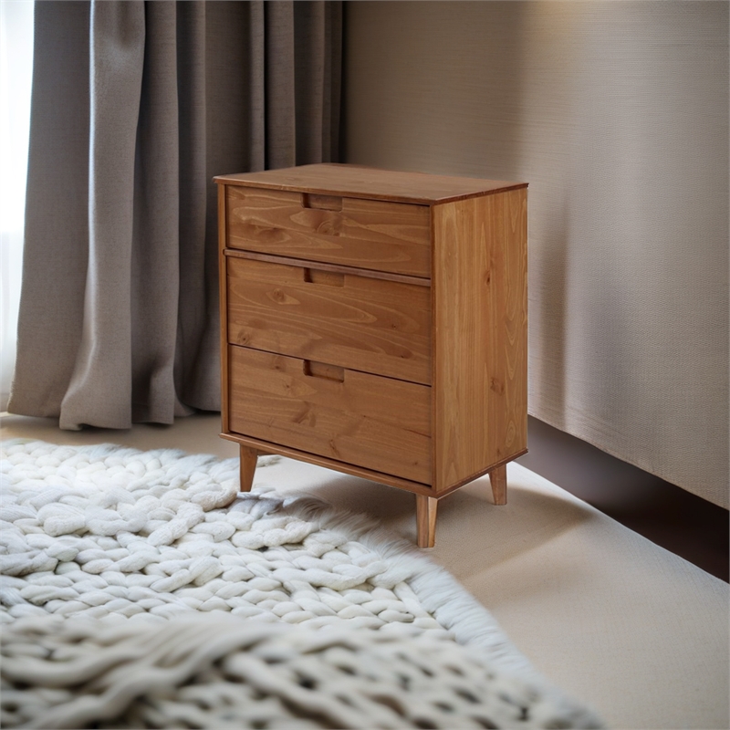 Pemberly Row 3 Drawer Mid Century Modern Wood Dresser in Caramel