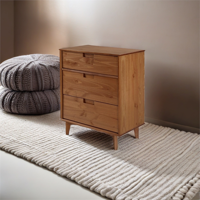 Pemberly Row 3 Drawer Mid Century Modern Wood Dresser in Caramel