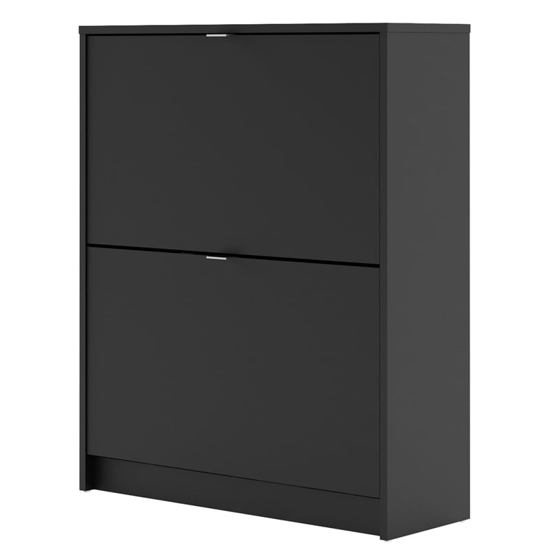 Pemberly Row 2 Drawer Engineered Wood Shoe Cabinet in Black Matte