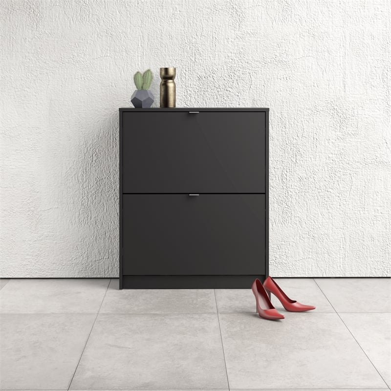 Pemberly Row 2 Drawer Engineered Wood Shoe Cabinet in Black Matte