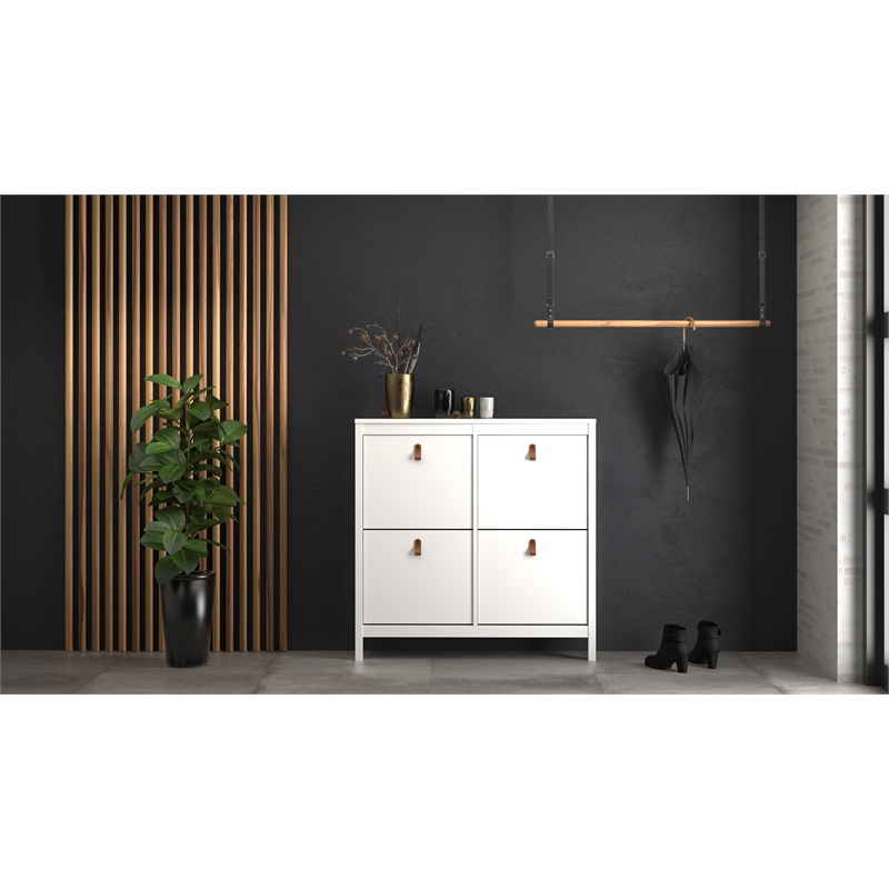 Pemberly Row 4-Drawer Modern Engineered Wood Shoe Cabinet in White