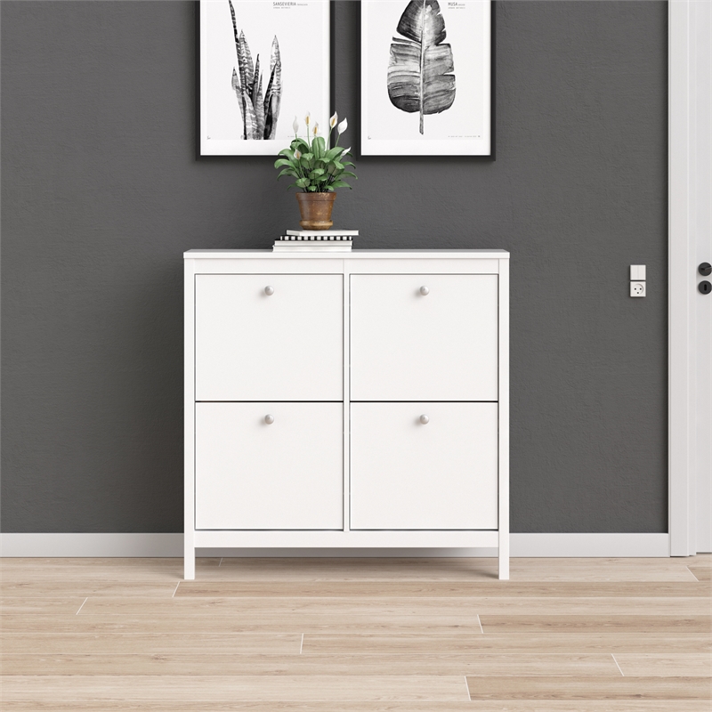 Pemberly Row 4-Drawer Modern Engineered Wood Shoe Cabinet in White