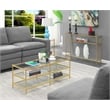 Pemberly Row Three-Tier Gold Metal Coffee Table With Clear Glass Shelves