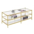 Pemberly Row Three-Tier Gold Metal Coffee Table With Clear Glass Shelves