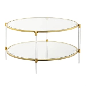 Pemberly Row Acrylic Clear Glass Coffee Table w/ Gold Frame