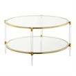 Pemberly Row Acrylic Clear Glass Coffee Table w/ Gold Frame