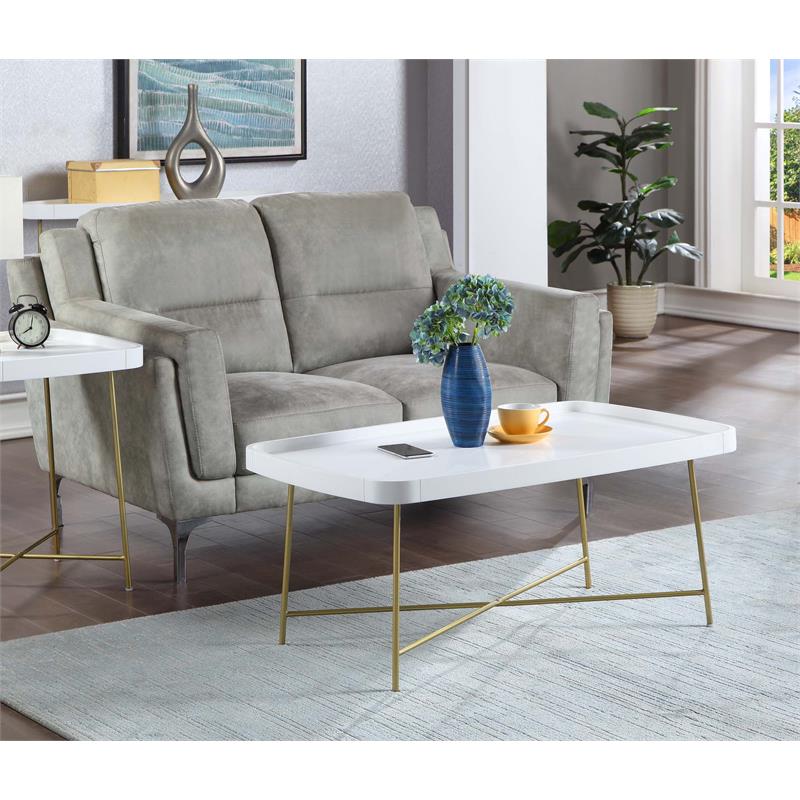 Pemberly Row Coffee Table in White Wood Finish with X Legs