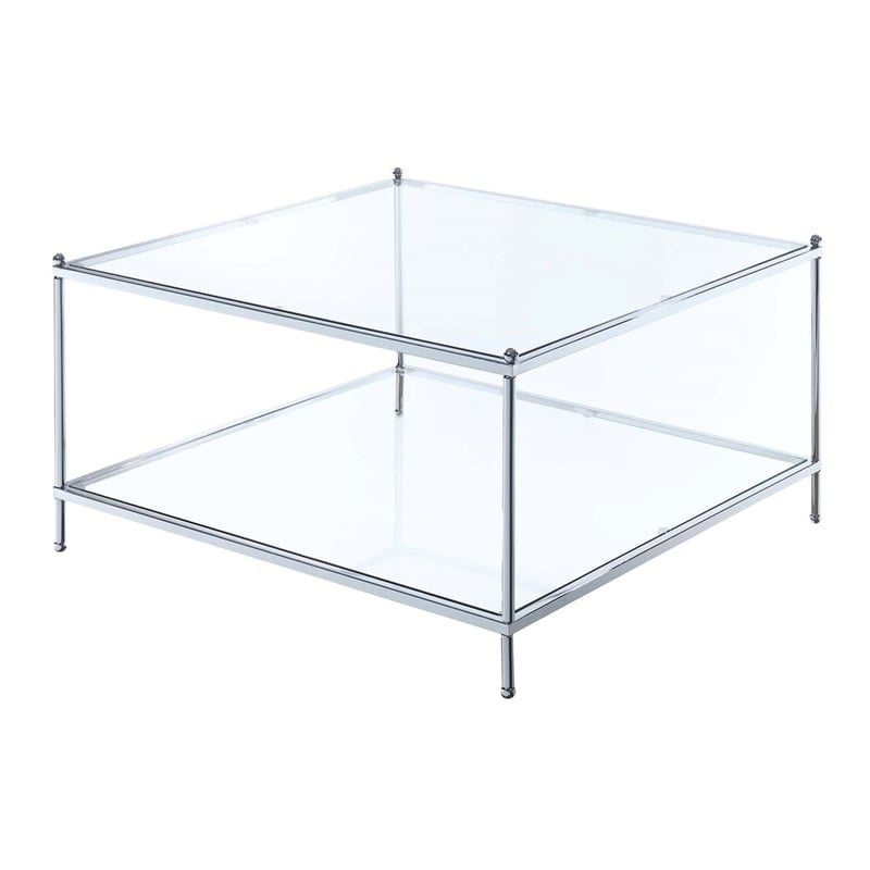 Pemberly Row Square Coffee Table in Clear Glass with Chrome Metal Frame