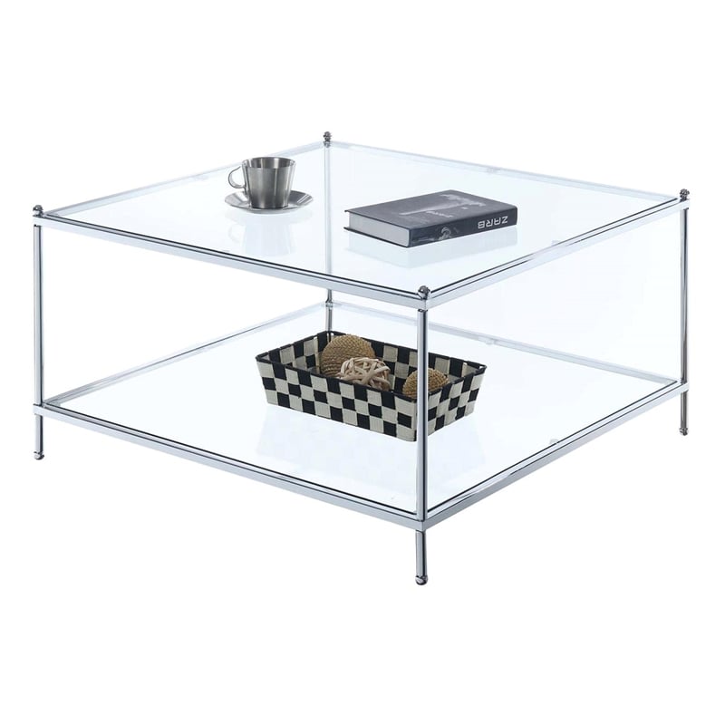 Pemberly Row Square Coffee Table in Clear Glass with Chrome Metal Frame