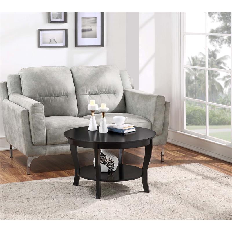 Pemberly Row Round Coffee Table in Black Wood Finish