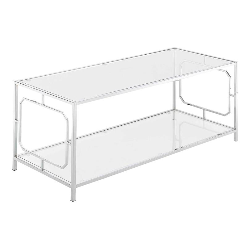 Pemberly Row Modern Coffee Table in Clear Glass and Chrome Frame