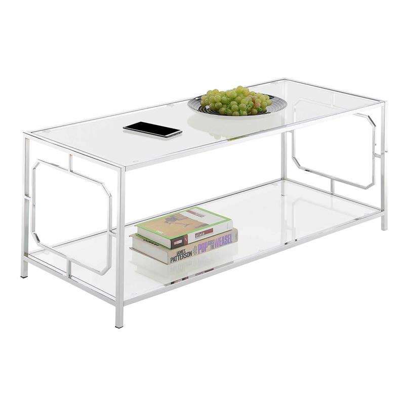 Pemberly Row Modern Coffee Table in Clear Glass and Chrome Frame