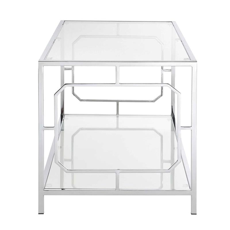 Pemberly Row Modern Coffee Table in Clear Glass and Chrome Frame
