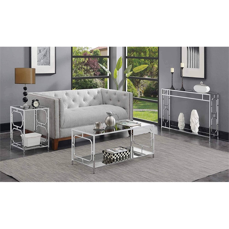 Pemberly Row Modern Coffee Table in Clear Glass and Chrome Frame