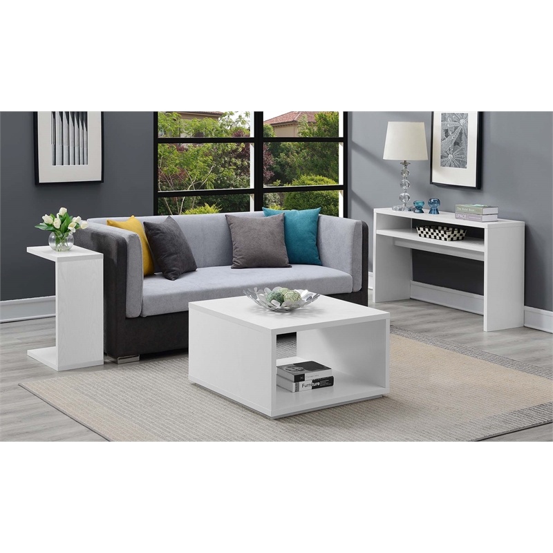 Pemberly Row Square Coffee Table in White Wood Finish