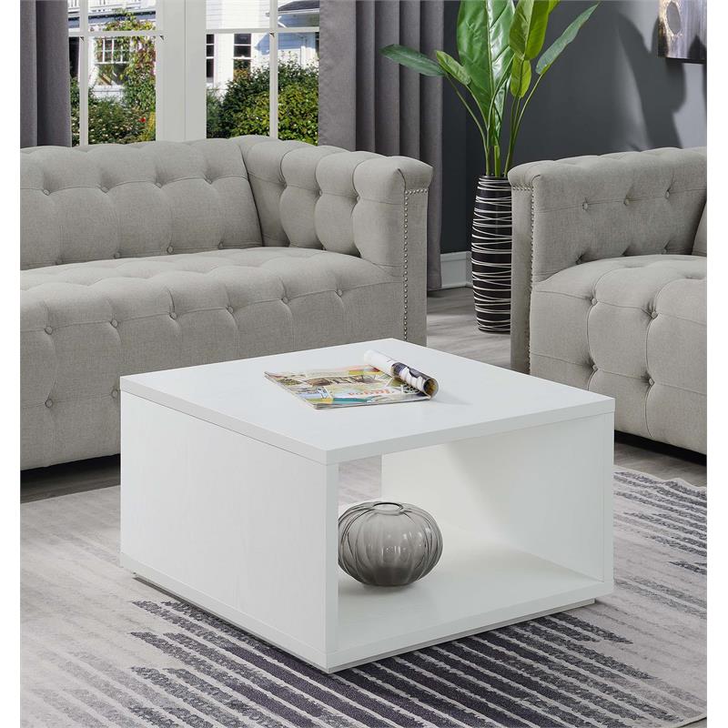 Pemberly Row Square Coffee Table in White Wood Finish
