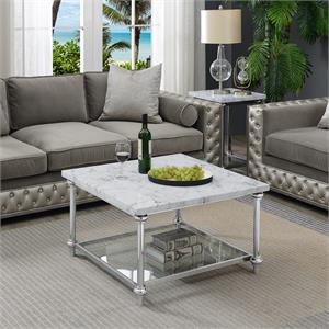 Pemberly Row Coffee Table with Chrome Metal Frame in White Marble Finish
