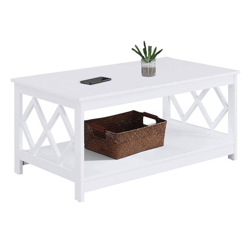 Pemberly Row Rectangular Coffee Table in White Wood Finish