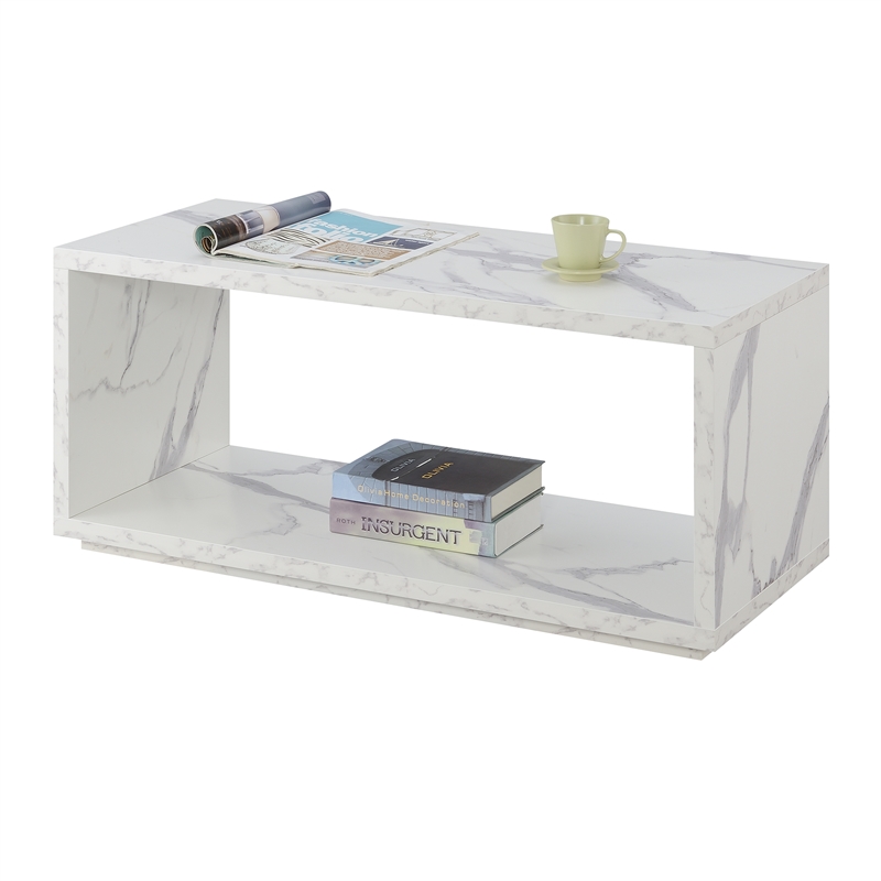 Pemberly Row Modern Square Coffee Table in Faux White Marble