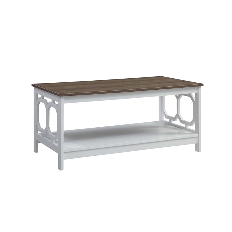 Pemberly Row Coffee Table in White and Driftwood Brown Wood Finish
