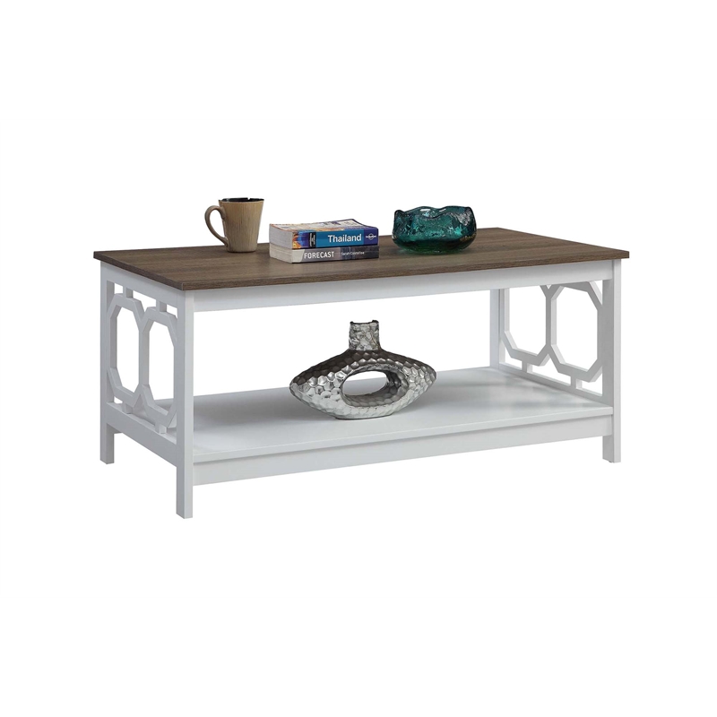 Pemberly Row Coffee Table in White and Driftwood Brown Wood Finish