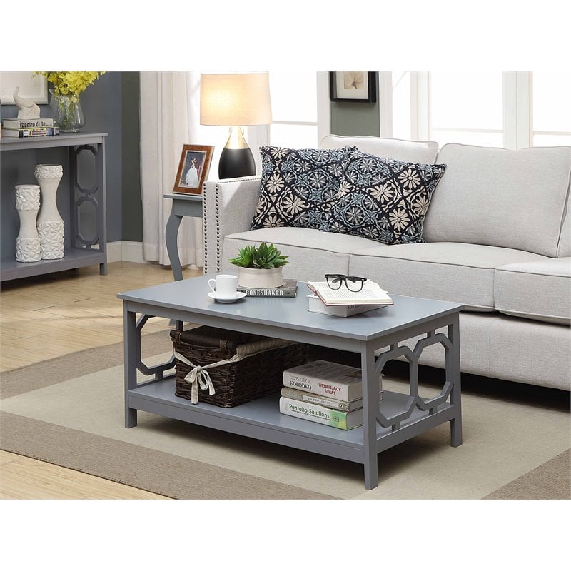Pemberly Row Coffee Table in Gray Wood Finish with Shelf
