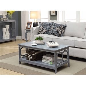 Pemberly Row Coffee Table in Gray Wood Finish with Shelf