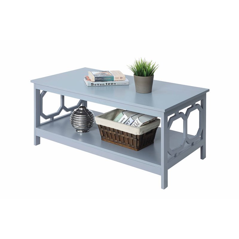 Pemberly Row Coffee Table in Gray Wood Finish with Shelf
