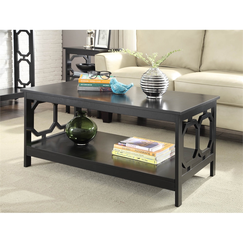 Pemberly Row Rectangular Coffee Table in Black Wood Finish