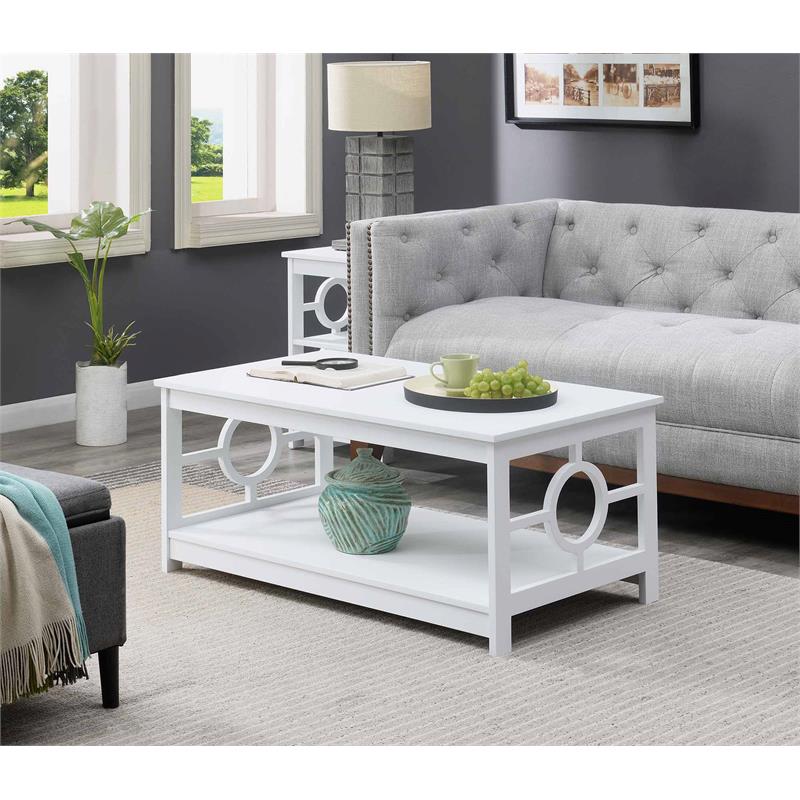 Pemberly Row Contemporary Coffee Table in White Wood Finish