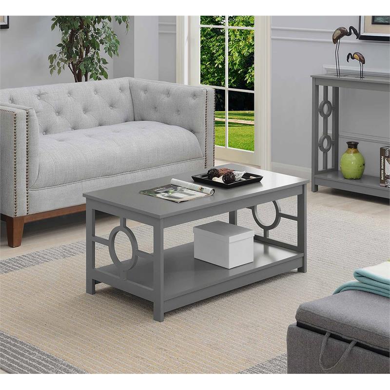 Pemberly Row Coffee Table in Gray Wood Finish with Lower Shelf