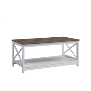 Pemberly Row Coffee Table In White/Driftwood Brown Wood Finish