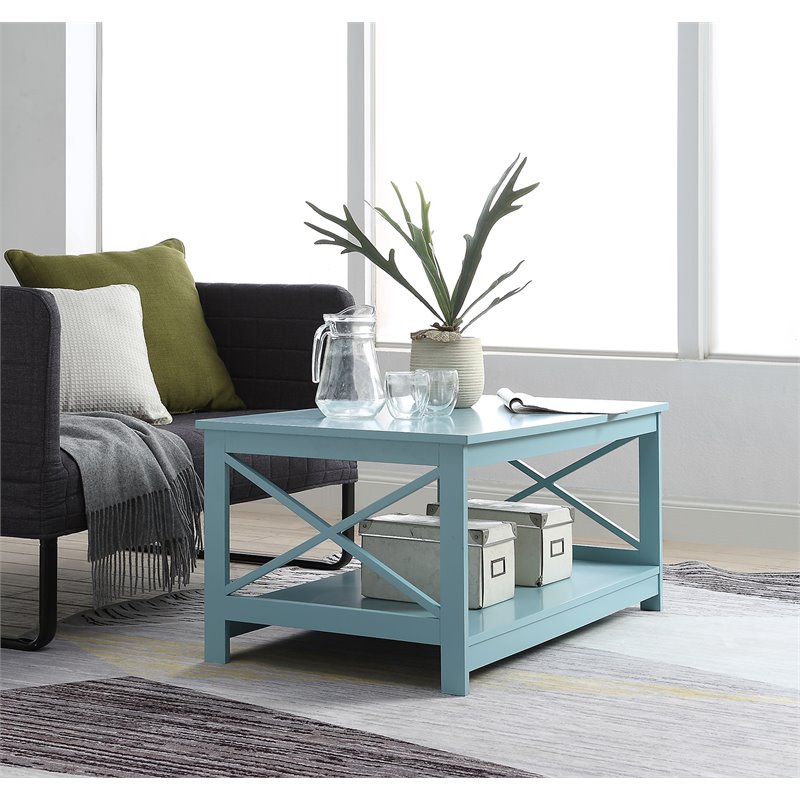 Pemberly Row Coffee Table in Sea Foam Green Wood Finish