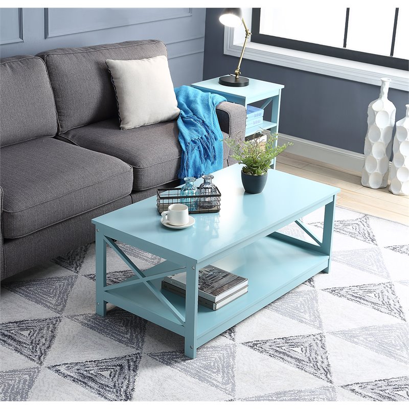 Pemberly Row Coffee Table in Sea Foam Green Wood Finish
