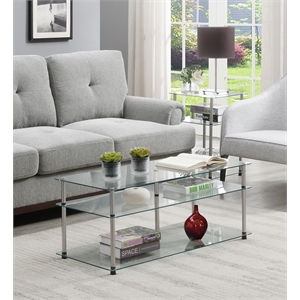 Pemberly Row Three-Tier Coffee Table with Clear Glass Shelves