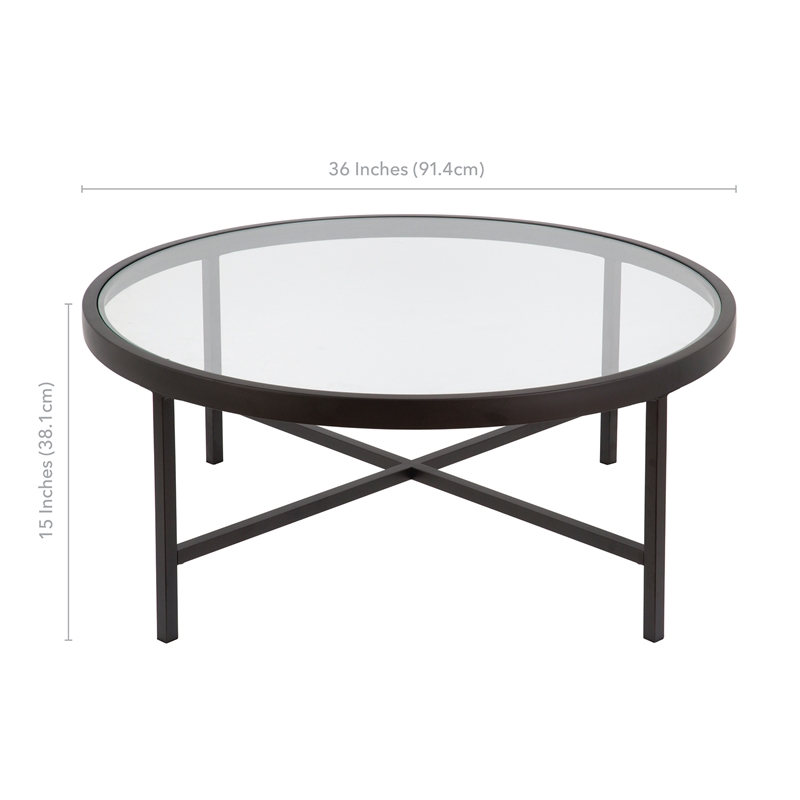 Pemberly Row Round Metal Base Coffee Table in Black and Bronze