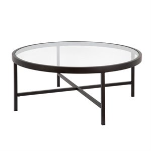 Pemberly Row Round Metal Base Coffee Table in Black and Bronze