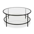 Pemberly Row Two Shelf Round Metal Base Coffee Table in Black with Glass Top